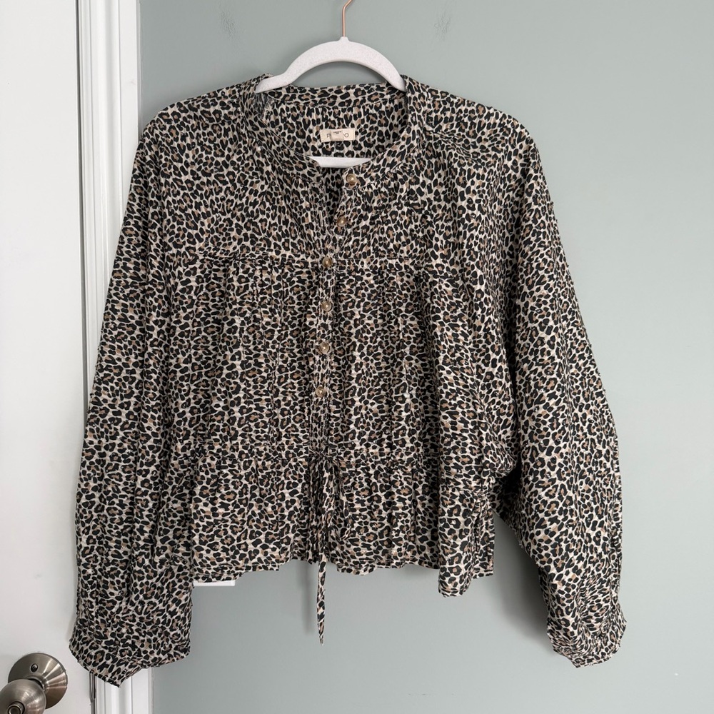 Anthropologie Pilcro "Sidney" Batwing Blouse Cinched Waist Edition Animal Print